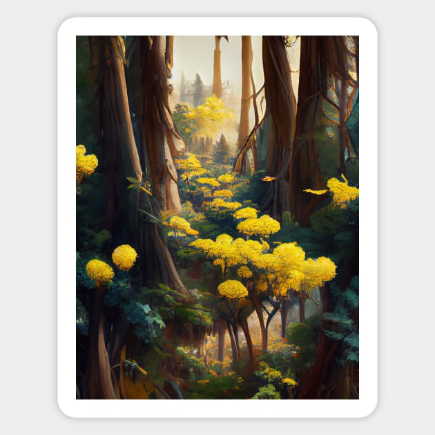 Yellow Flowers In Forest Sticker by yangho